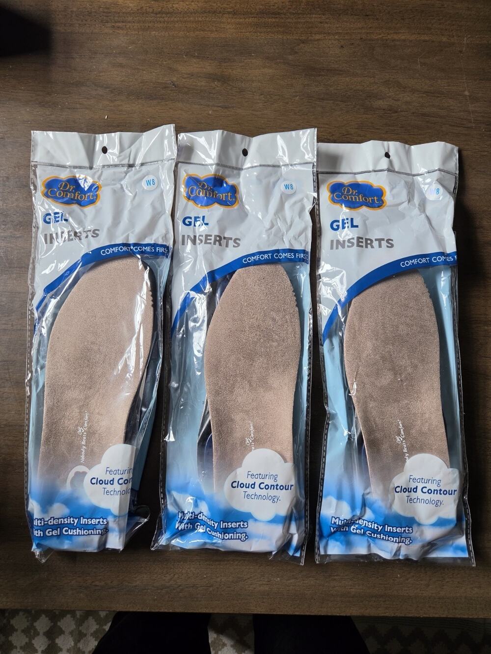 NEW Lot of 3 Pairs Dr Comfort Gel Inserts Cloud Contour Insoles Women Size 8